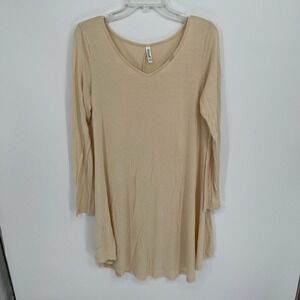 DEARCASE Women's Beige Long Sleeve V-Neck Stretch‎ Flowy Swing Tunic Top Size XL